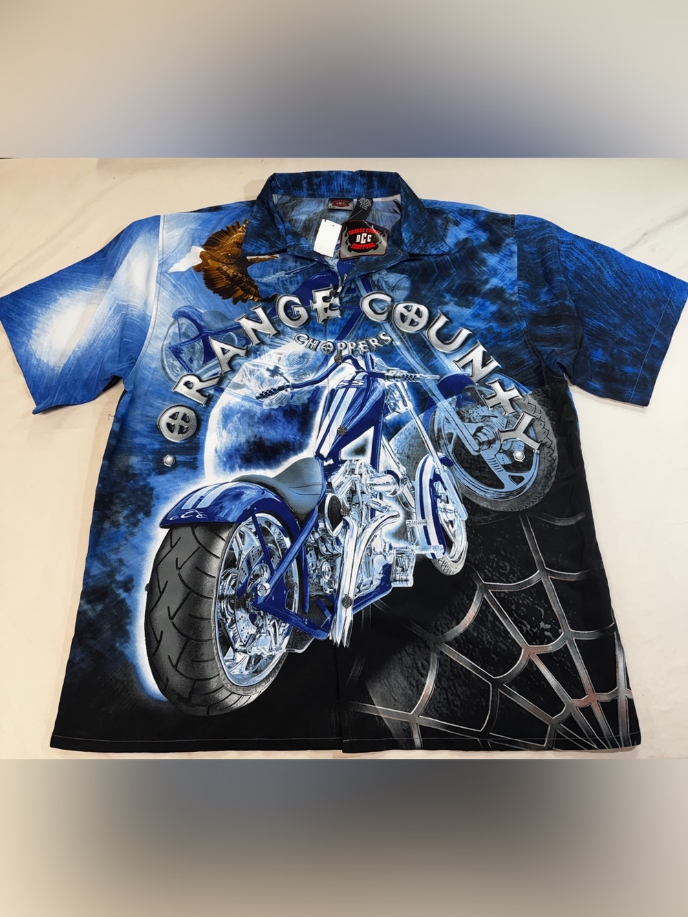 Vintage Orange County Choppers Shirt Men's XL Blue AOP Motorcycle Biker Y2K NWT